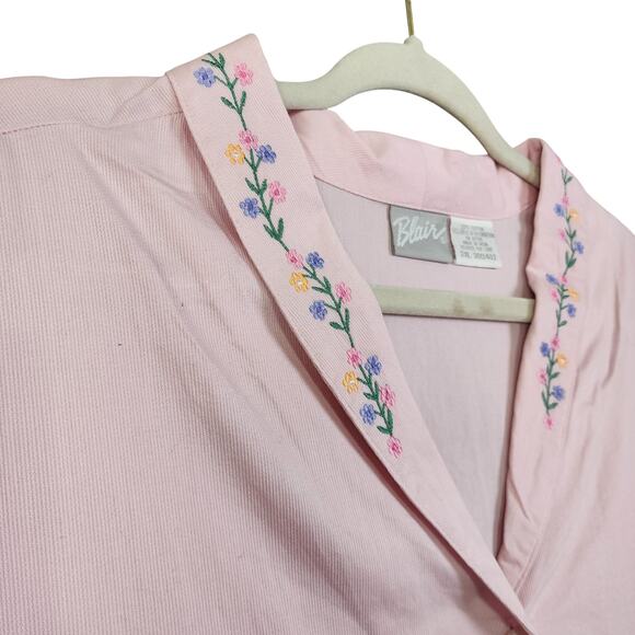 Blair Womens Vintage Ditzy Floral Embroidered Button Down Shirt Plus Size 2XL - Picture 2 of 10